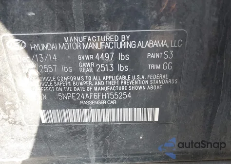 2015 Hyundai Sonata Se z USA, uszkodzony, nr VIN 5NPE24AF6FH155254